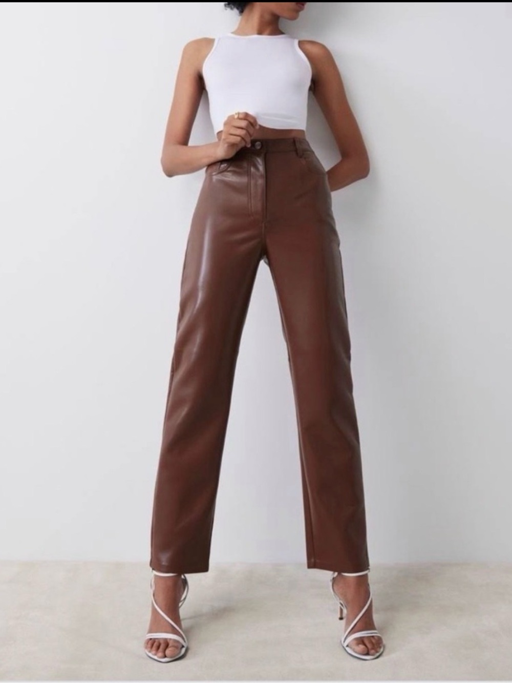 🦋 Wilfred| The Melina Faux Leather Pants Brown Size 6 High Rise Straight Leg